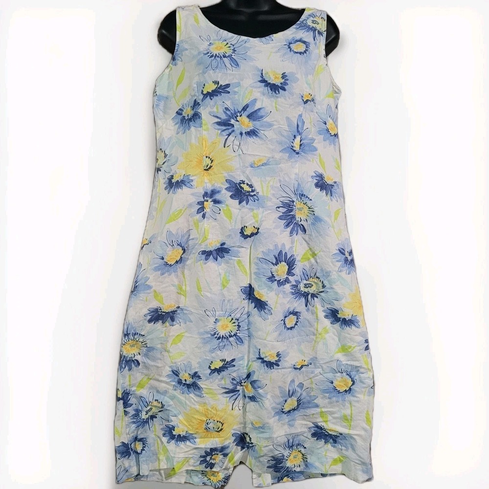 Whimsical Floral Pencil Dress Sz 10 Linen Blend Feminine Slvless Liz Claiborne